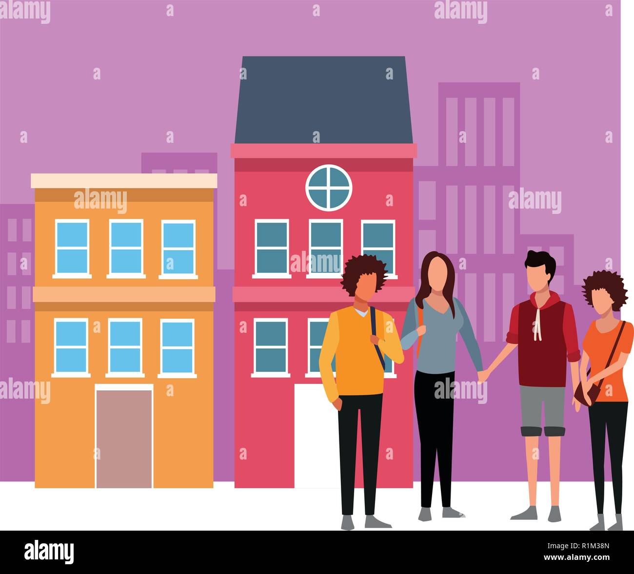 Les jeunes couples d'amis réunion of scenery vector illustration graphic design Illustration de Vecteur