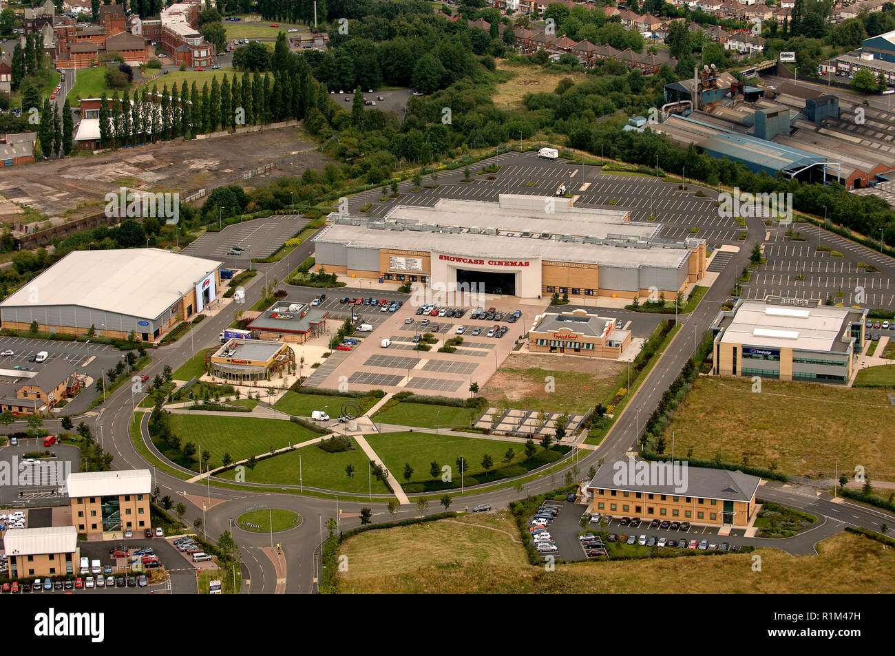 Vue aérienne de Showcase Cinemas à Dudley, West Midlands, Royaume-Uni Banque D'Images