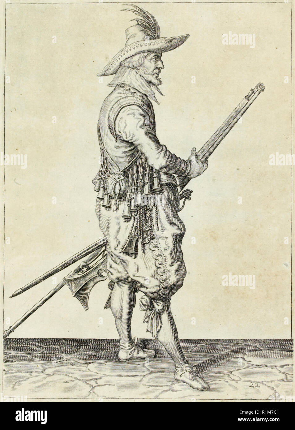 Mousquetaire, illustration tirée de 'la manipulation des armes, arquebus, mousquets et brochets', 1608 (gravure) par Jacob de Gheyn. Amsterdam, 1608 Banque D'Images