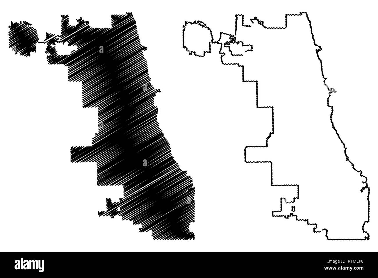 La ville de Chicago ( États-Unis villes, United States of America, USA) site vector illustration, scribble croquis Ville de la carte de Chicago Illustration de Vecteur