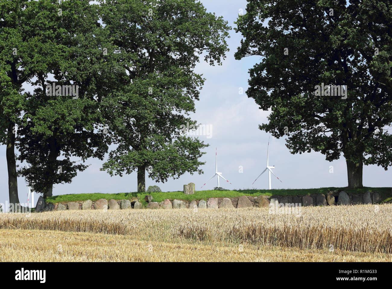 Tumulus néolithique et éolienne en Allemagne Banque D'Images