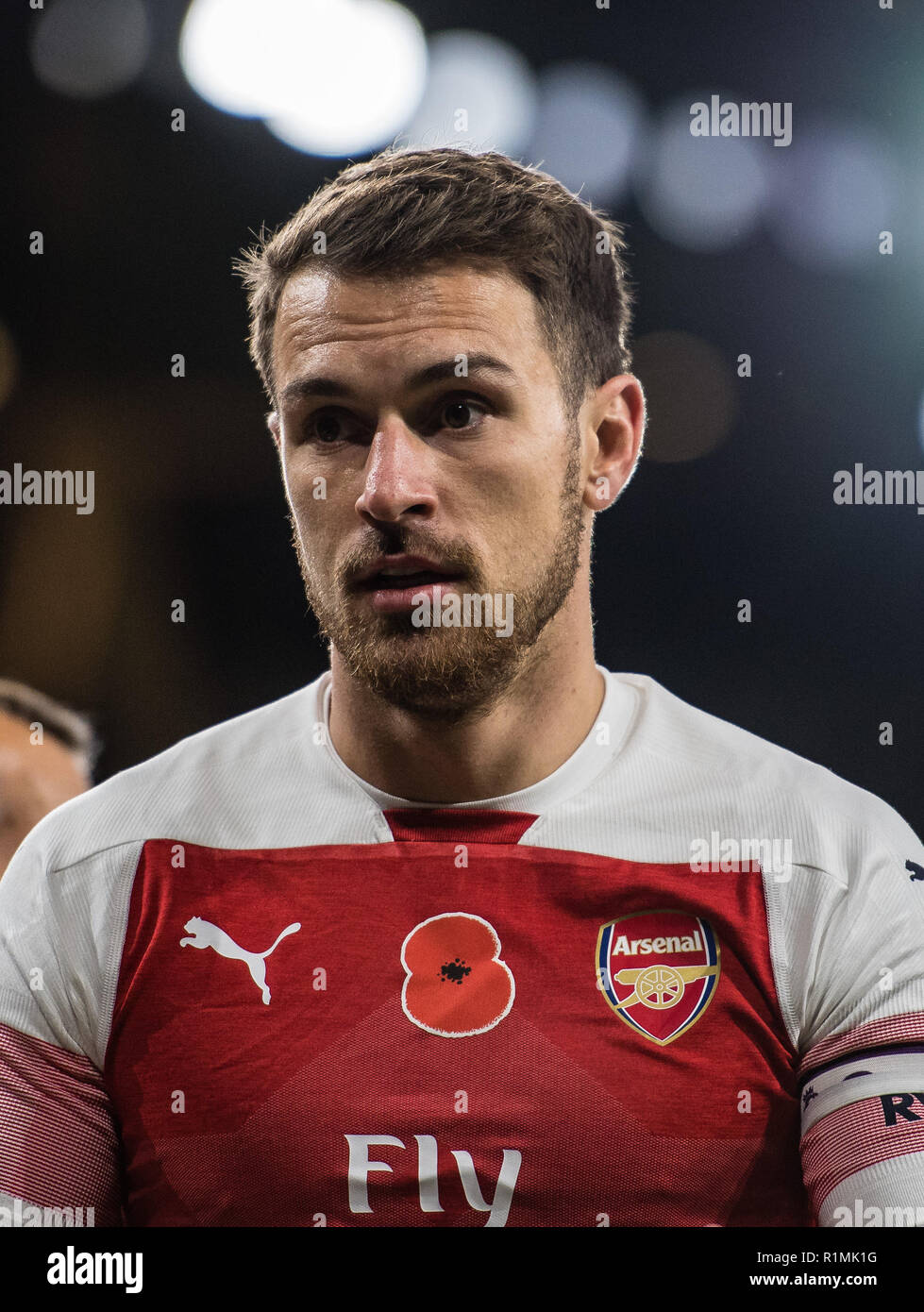 Londres, ANGLETERRE - 11 novembre : Aaron Ramsey d'Arsenal FC ressemble au cours de la Premier League match entre Arsenal et Wolverhampton Wanderers à l'Emirates Stadium le 11 novembre 2018 à Londres, Royaume-Uni. (MB) Banque D'Images