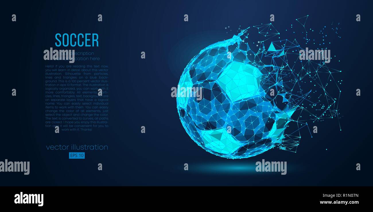 Résumé d'ossature d'un ballon de foot à partir de particules, des lignes et des triangles sur fond bleu. Le football. Éléments sur une des couches distinctes de couleur peut être changé pour un autre en un clic. Vector illustration Illustration de Vecteur