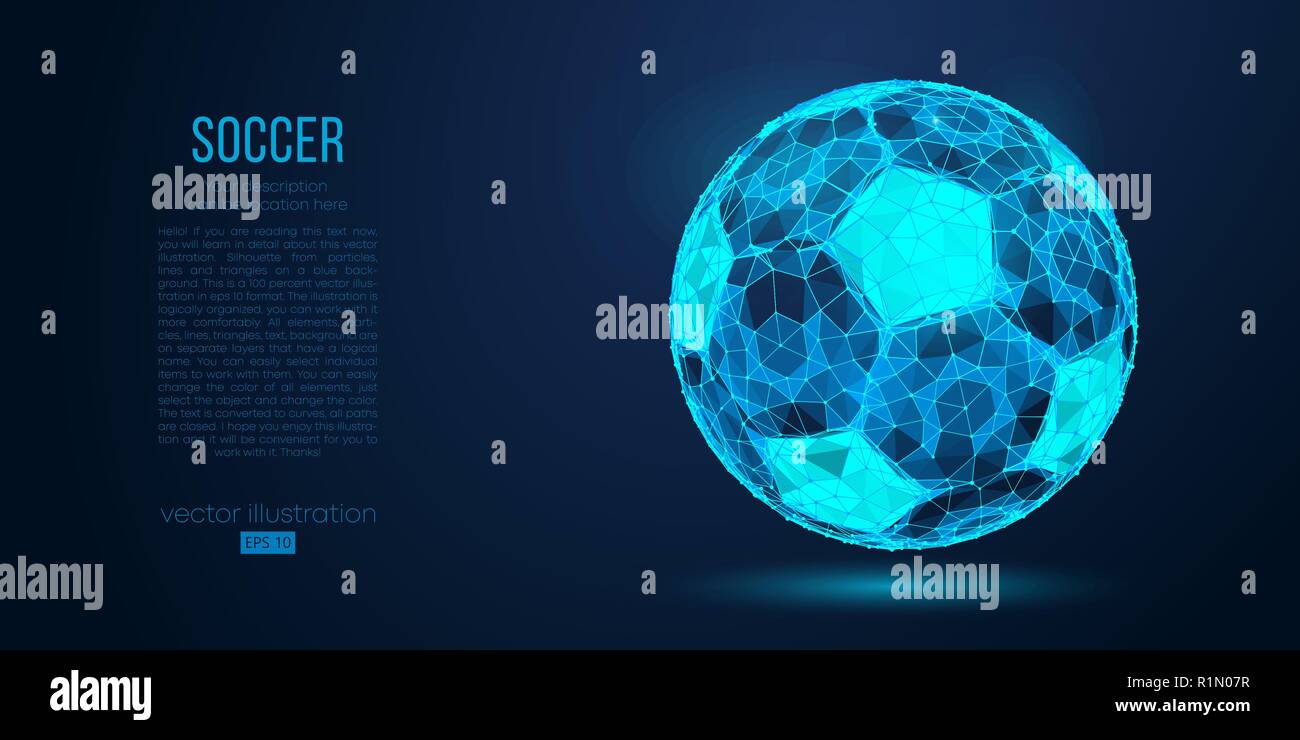 Résumé d'ossature d'un ballon de foot à partir de particules, des lignes et des triangles sur fond bleu. Le football. Éléments sur une des couches distinctes de couleur peut être changé pour un autre en un clic. Vector illustration Illustration de Vecteur
