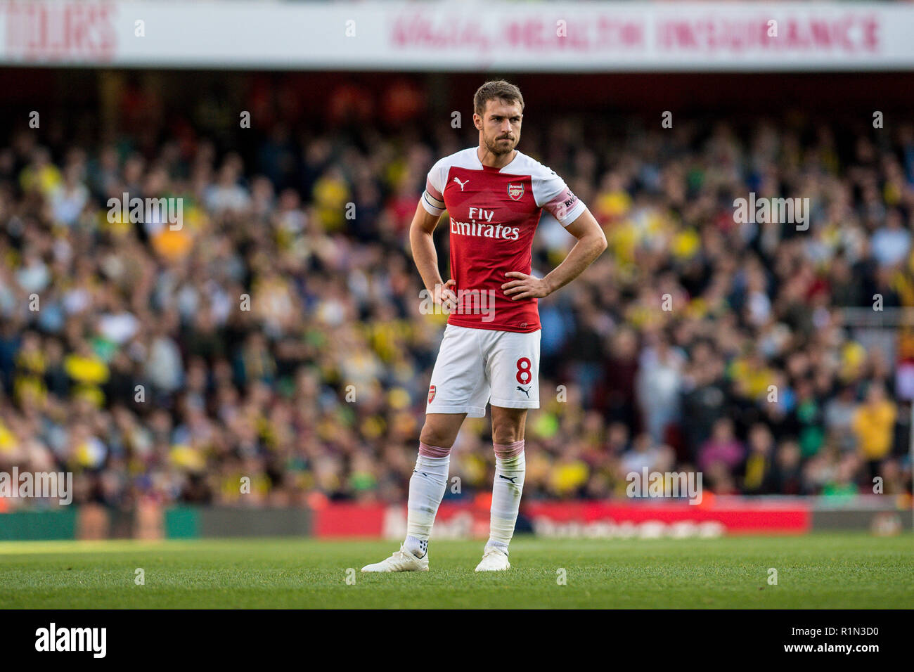 Londres, ANGLETERRE - 29 SEPTEMBRE : Aaron Ramsey d'Arsenal au cours de la Premier League match entre Arsenal FC et Watford FC à l'Emirates Stadium le 29 septembre 2018 à Londres, Royaume-Uni. (MB) Banque D'Images