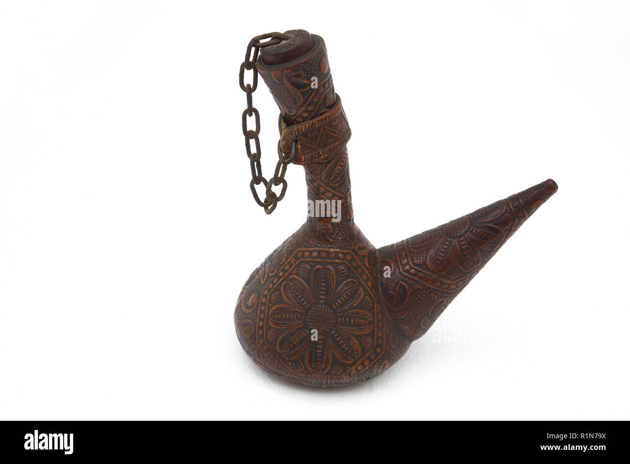 Vintage Cuir Espagnol Porron Banque D'Images