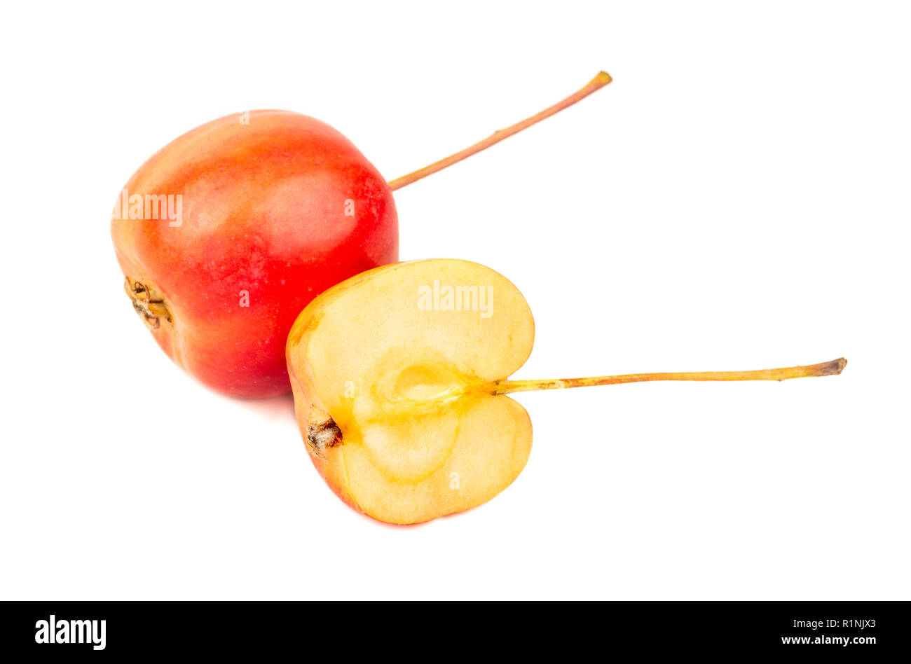 Paradis rouge apple avec la moitié sur fond blanc Banque D'Images