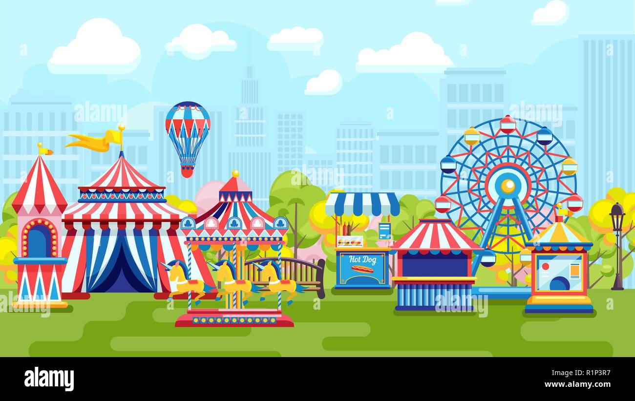 Carnaval à city amusement park Illustration de Vecteur