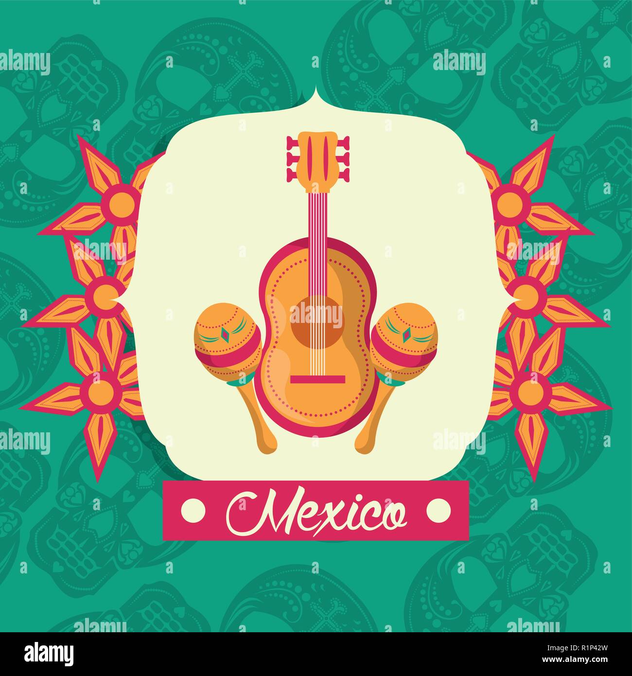 Mariachis mexicains et les maracas instruments guitare vector illustration graphic design Illustration de Vecteur