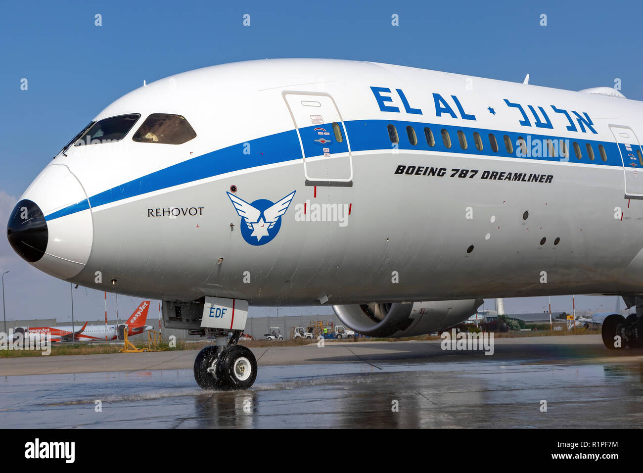 El Al Boeing 787-9 Dreamliner a photographié à l'aéroport Ben Gourion, Israël Banque D'Images