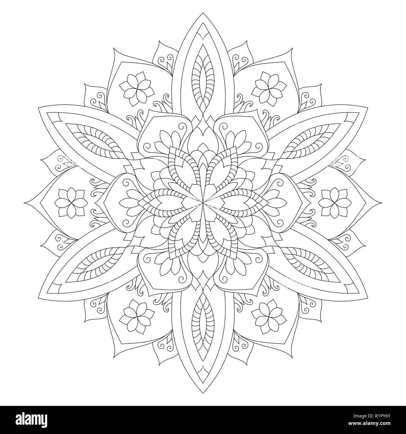 Coloriage Mandala Flower Design Livre adulte Couleur de l'élément Illustration de Vecteur