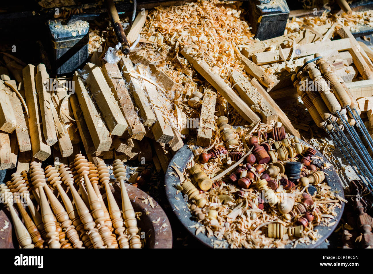 Le travail du bois, Fès, Maroc Banque D'Images