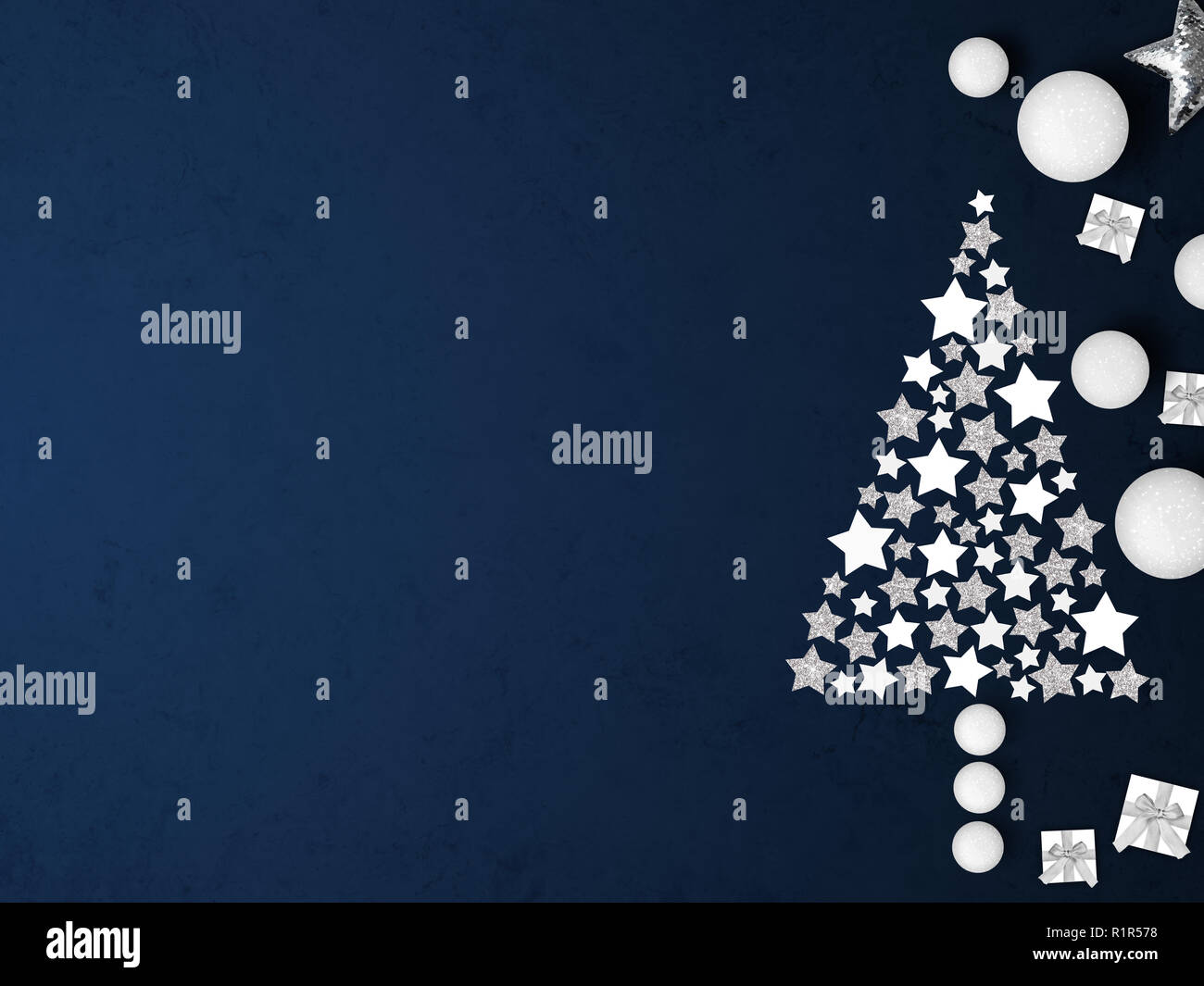 Arbre De Noël Blanc Et Argent étoile Présente Des Boules