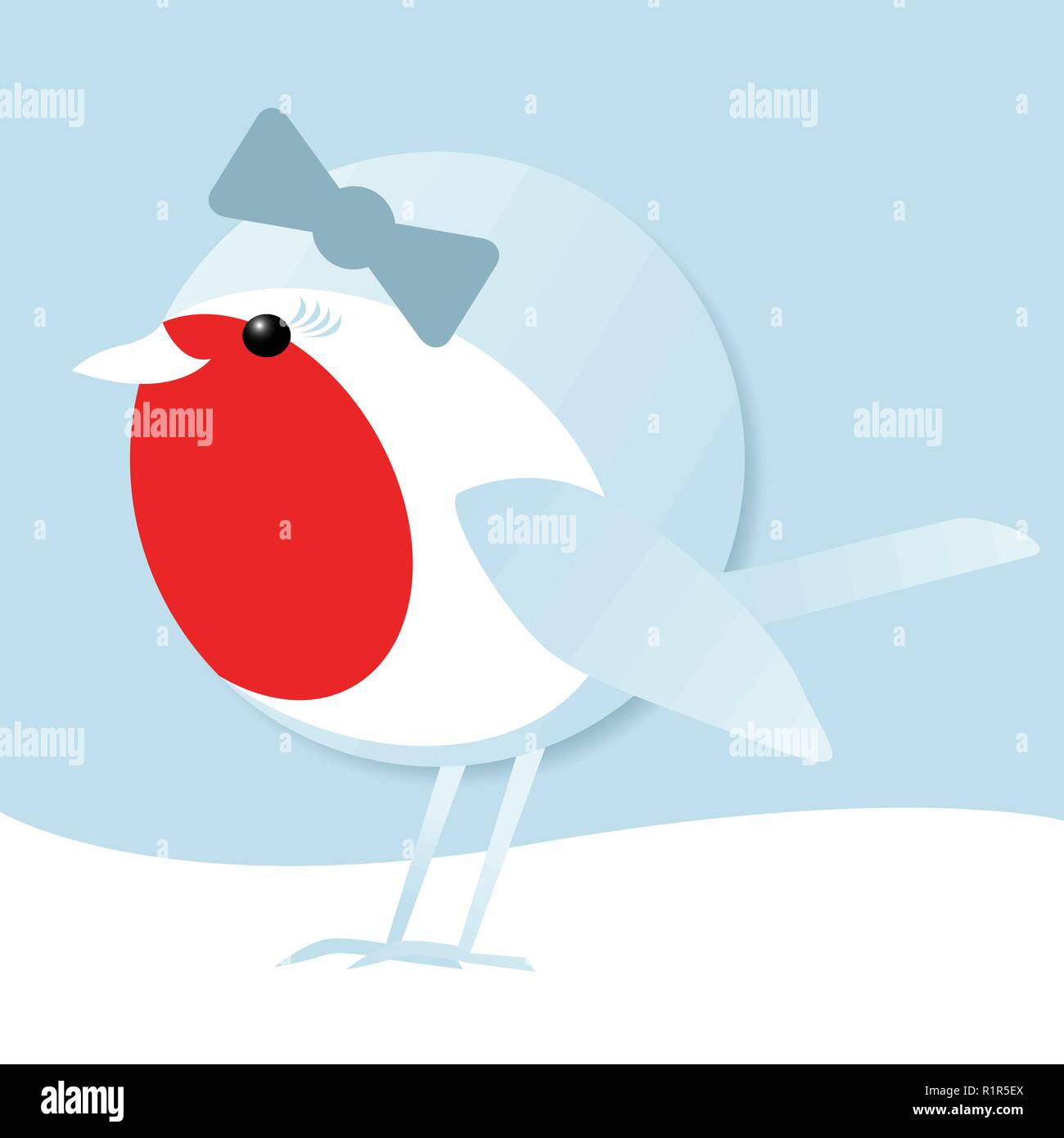 Vector illustration simple d'un mignon femelle robin redbreast debout dans la neige Illustration de Vecteur