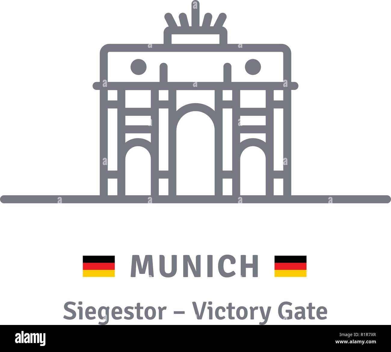 L'icône de la ligne historique de l'Allemagne. La victoire de Munich et drapeau allemand vector illustration. Illustration de Vecteur