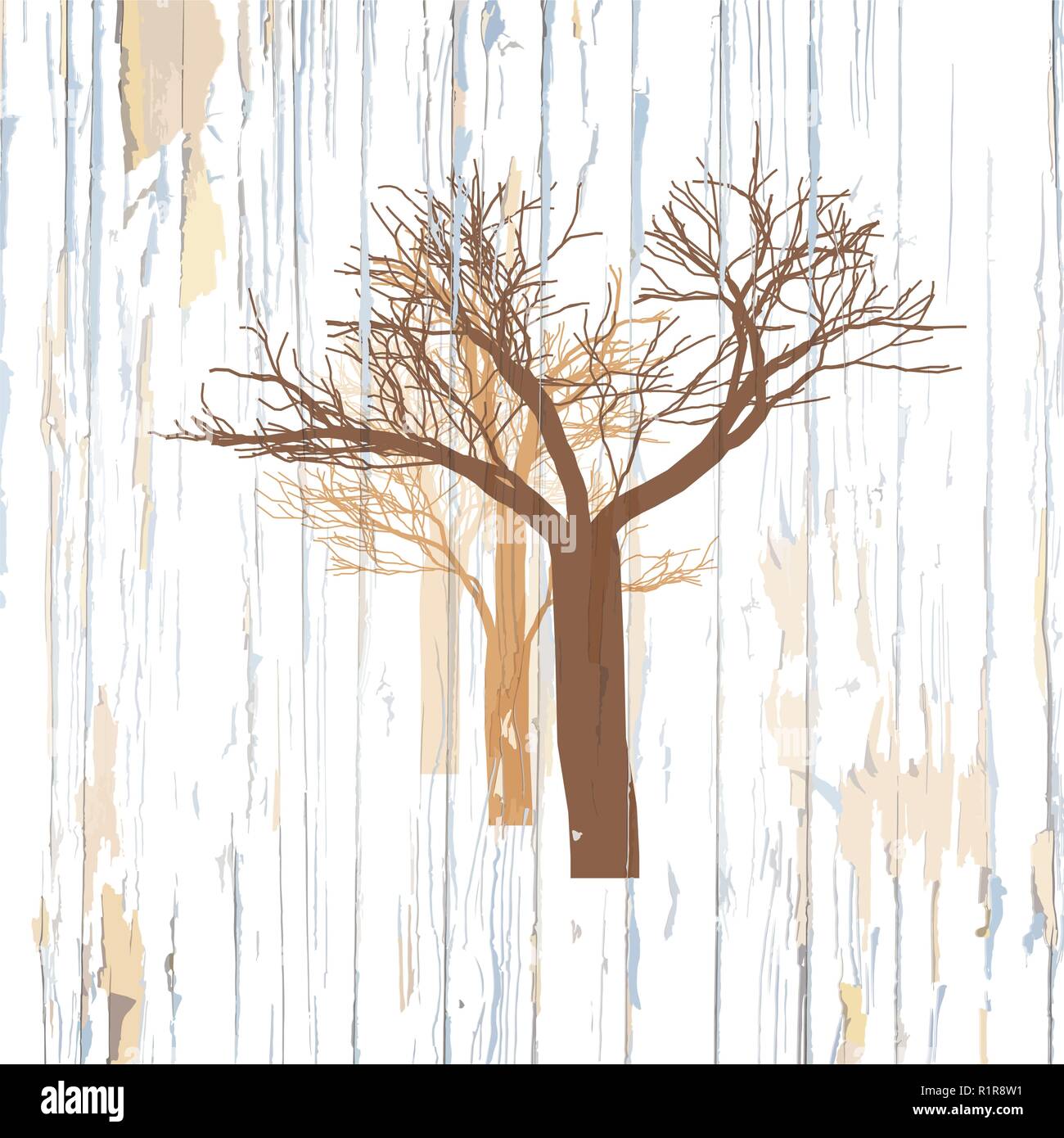 Dessin d'arbres sur fond de bois. Vecteur dessiné à la main vintage illustration. Illustration de Vecteur