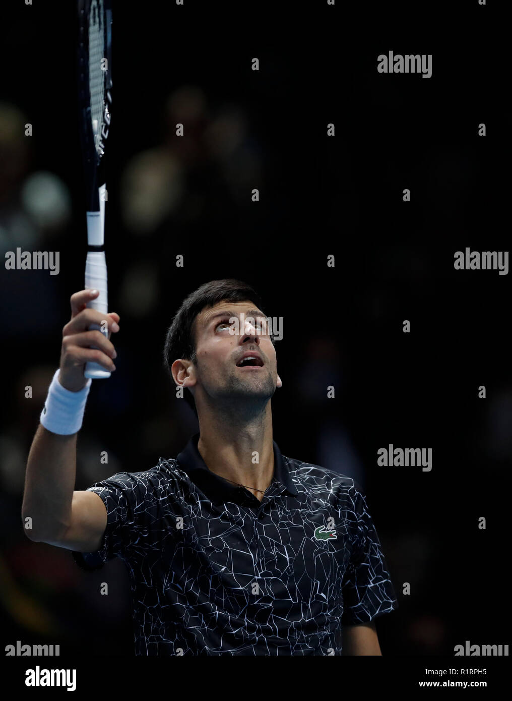 Londres, Royaume-Uni. 14Th Nov, 2018. Novak Djokovic la Serbie de célèbre après le match de simple contre Alexander Zverev d'Allemagne Pendant Jour 4 de l'ATP World Tour Finals 2018 à l'O2 Arena de Londres, Grande-Bretagne, le 14 novembre 2018. Djokovic a gagné 2-0. Credit : Han Yan/Xinhua/Alamy Live News Banque D'Images