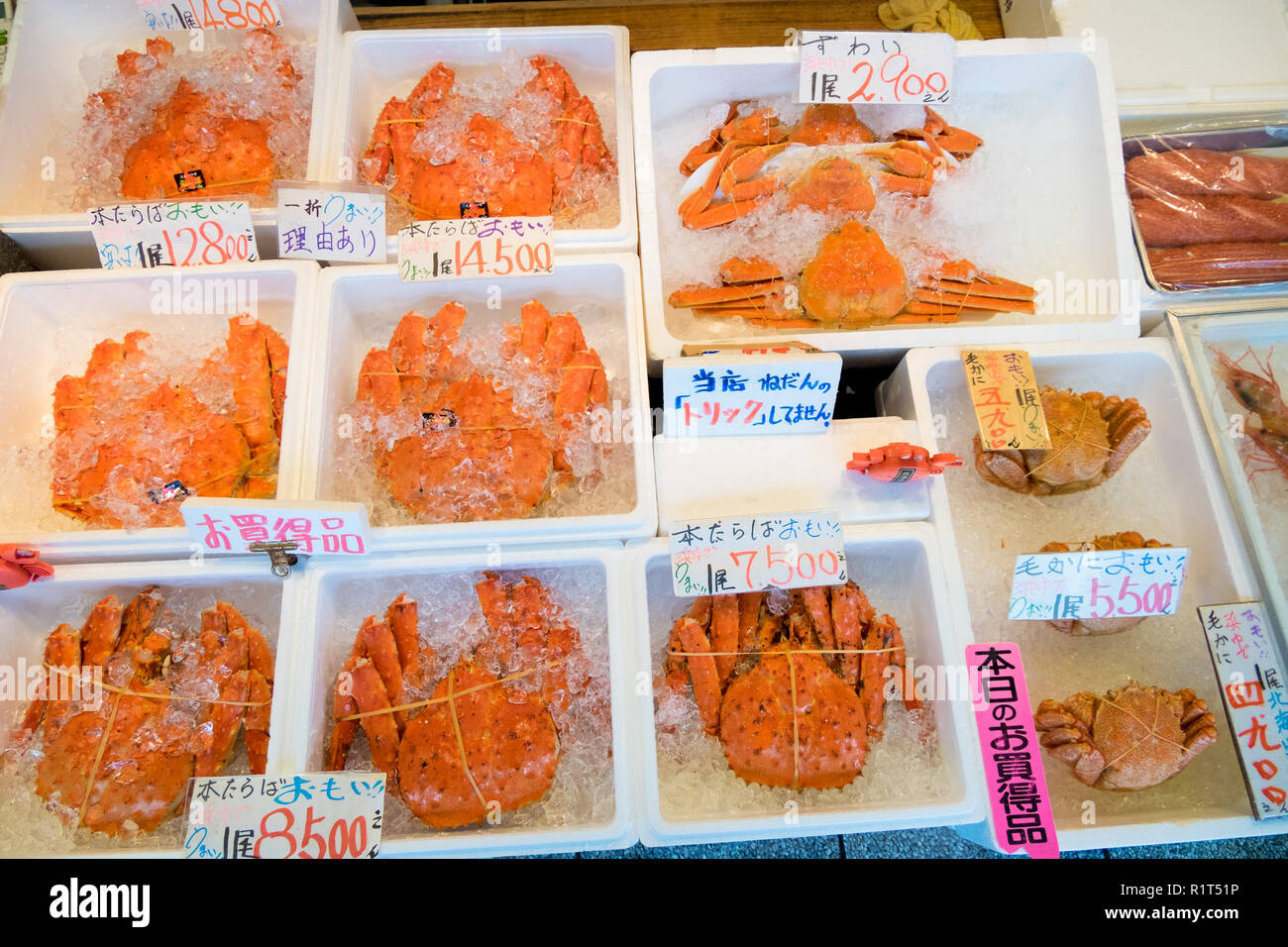 Au marché aux poissons de Nijō à Sapporo au Japon. Banque D'Images