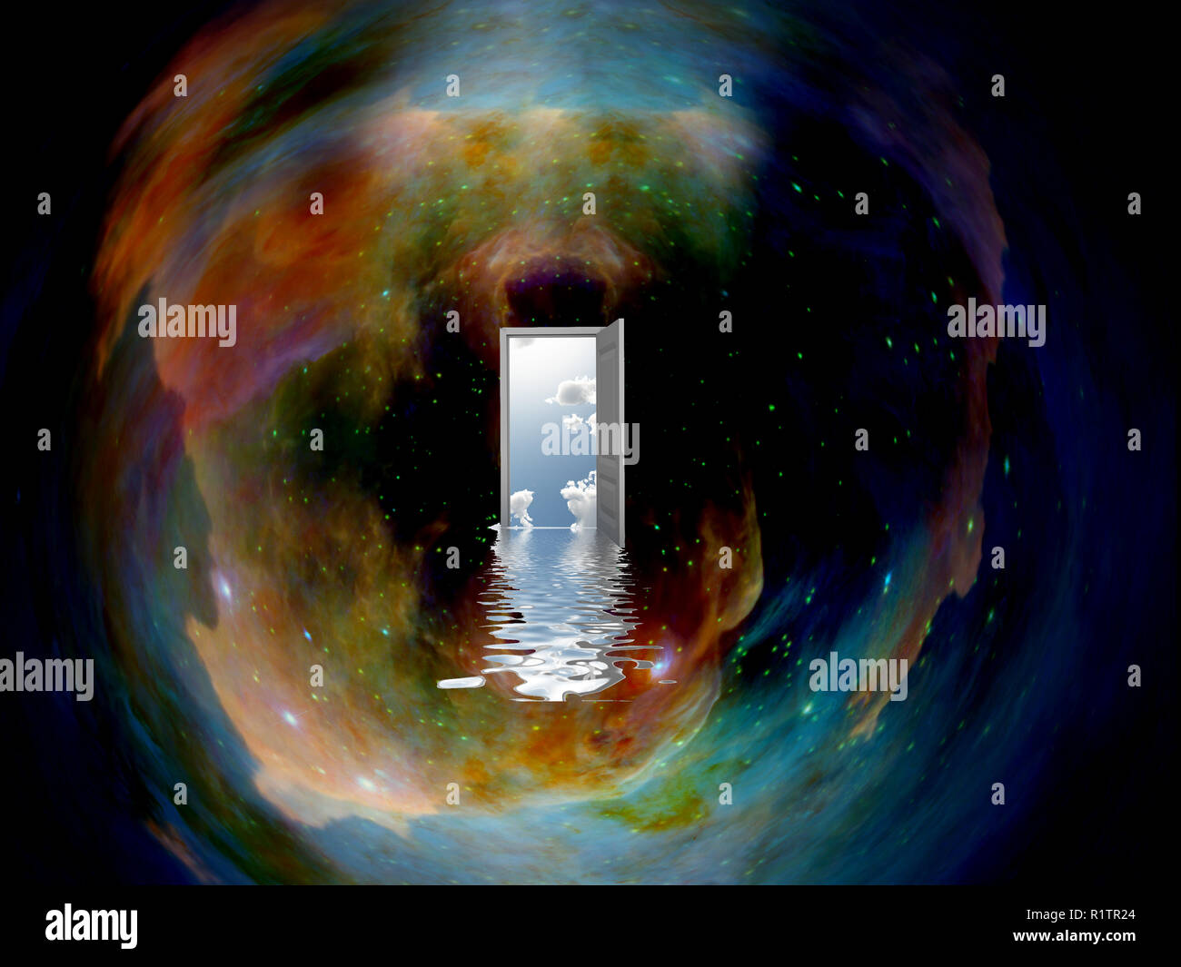 Porte Ouverte Sur Un Autre Monde Dans L Univers Sans Fin Photo Stock Alamy