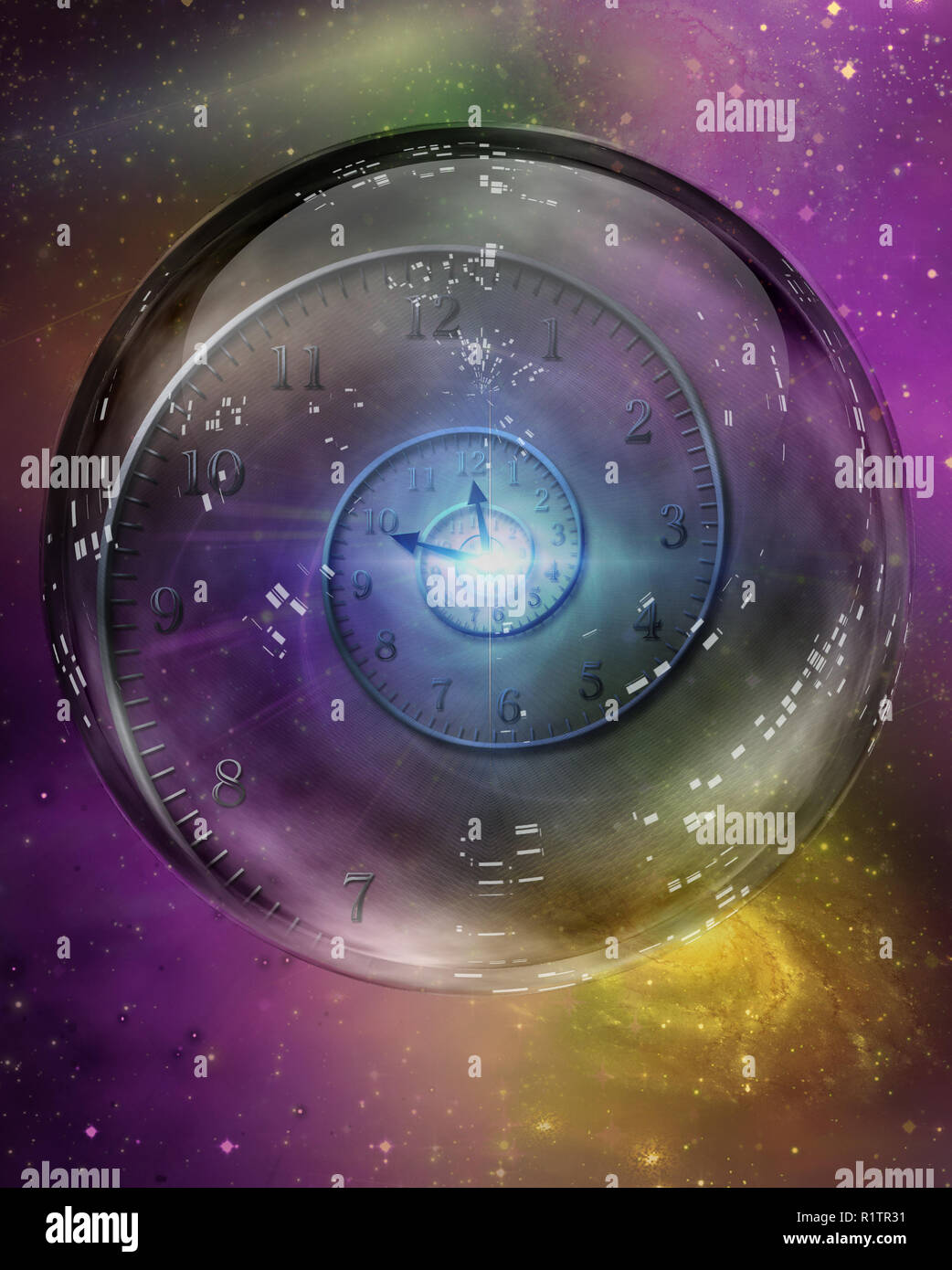 Spirale de temps à l'intérieur de boule de cristal. Banque D'Images