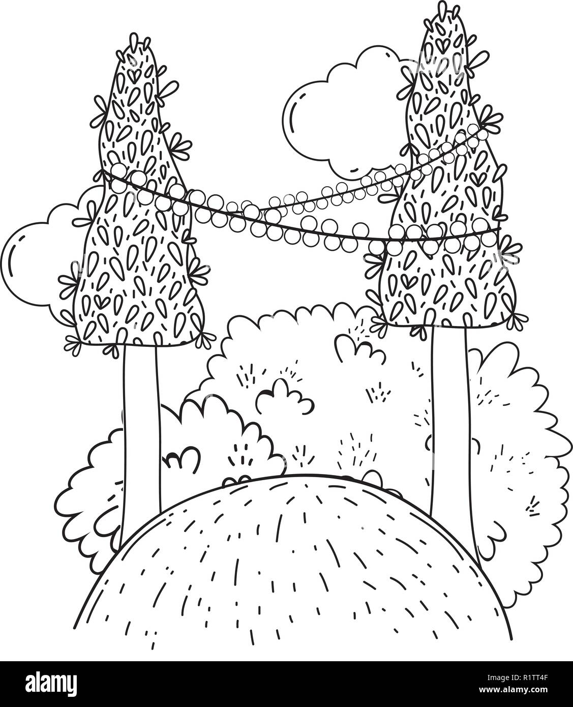 Arbres nature mignon en noir et blanc Illustration de Vecteur