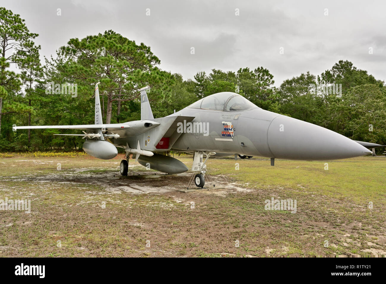 F-15 Eagle un avion de chasse de l'United States Air Force, en exposition statique à l'air extérieur musée sur la base aérienne d'Eglin, en Floride, USA. Banque D'Images