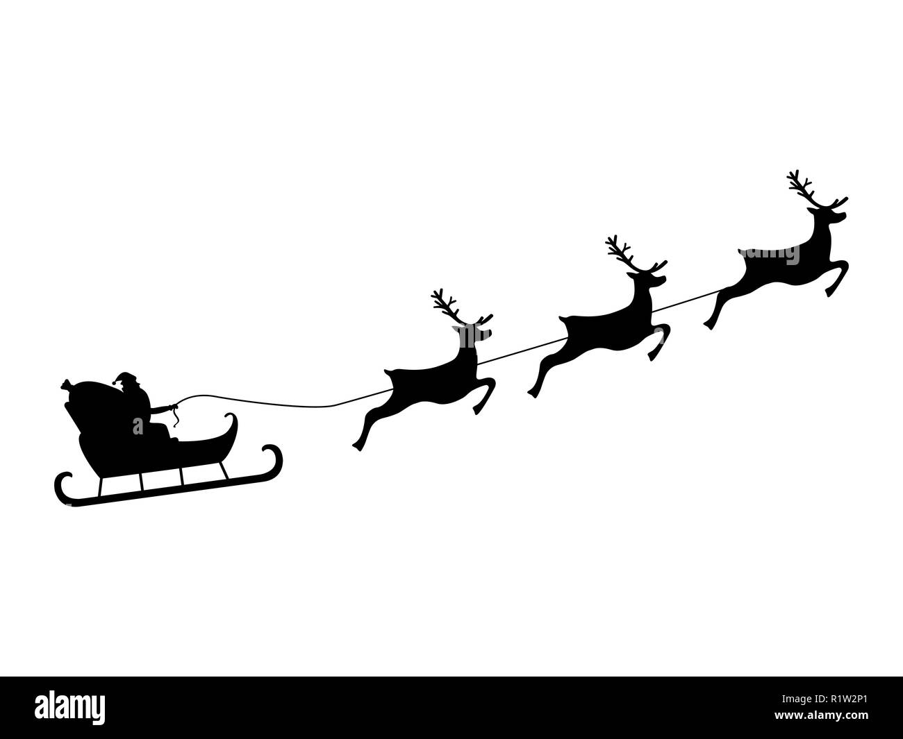 Le Père Noël voyage dans un traîneau dans le faisceau sur le renne Illustration de Vecteur