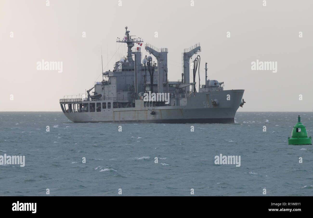 La République de Corée de navire de Daocheong approchant le port de Portsmouth, Royaume-Uni le 11 novembre 2018. Banque D'Images
