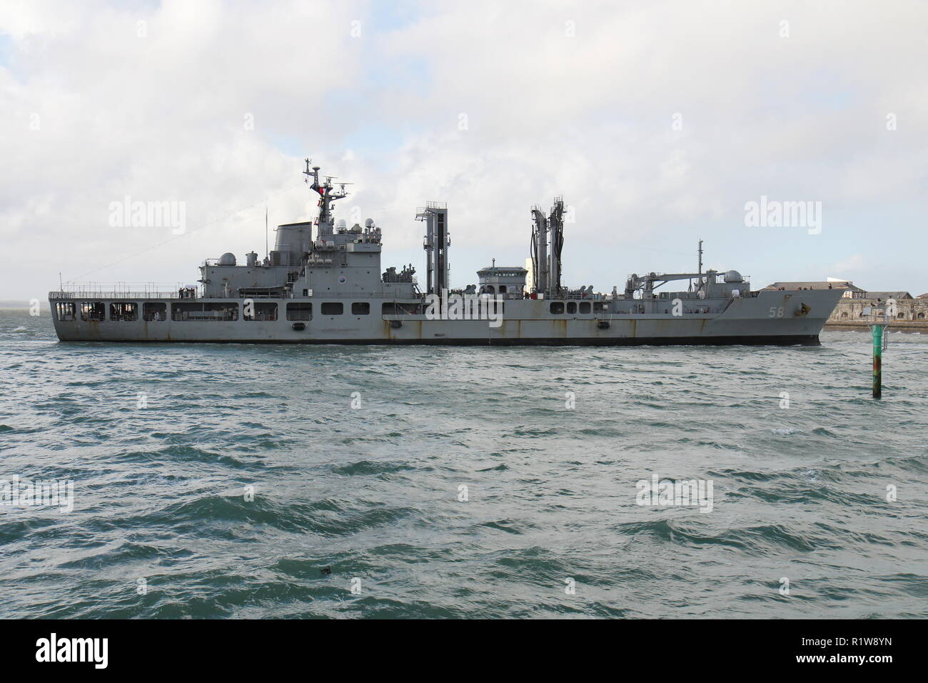 La République de Corée de navire de Daocheong entrant dans le port de Portsmouth, Royaume-Uni le 11 novembre 2018 Banque D'Images