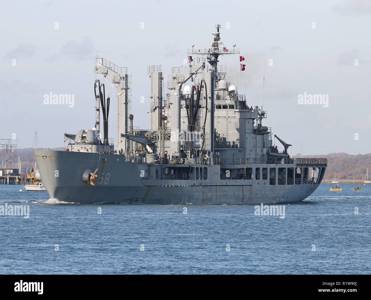 La République de Corée de navire de Daocheong quittant le port de Portsmouth, Royaume-Uni le 14 novembre 2018. Banque D'Images
