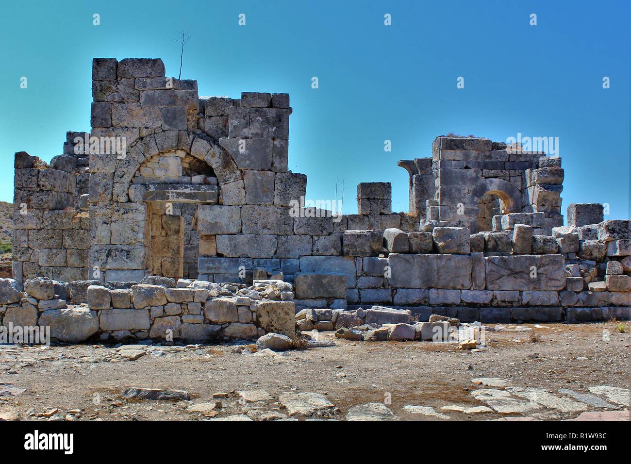 Les ruines de la ville antique de Kaunos, près de Dalyan, Turquie. Banque D'Images