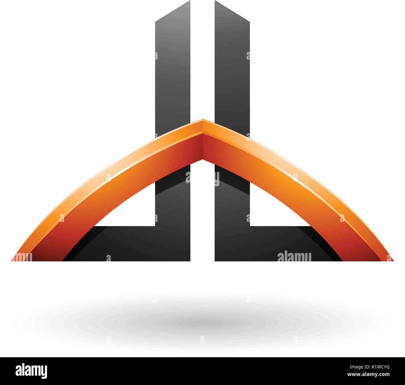 Vector Illustration du pont noir et orange-gratte-ciel comme des lettres de D et B isolé sur fond blanc Illustration de Vecteur