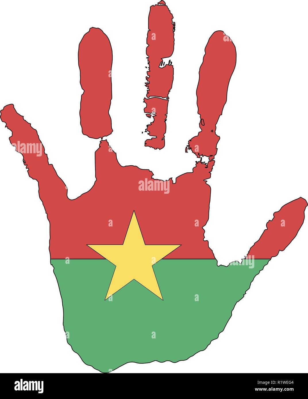 Vert, jaune, rouge couleur du drapeau. vecteur main dans la forme de l'étoile d'un drapeau du Burkina Faso. Illustration de Vecteur