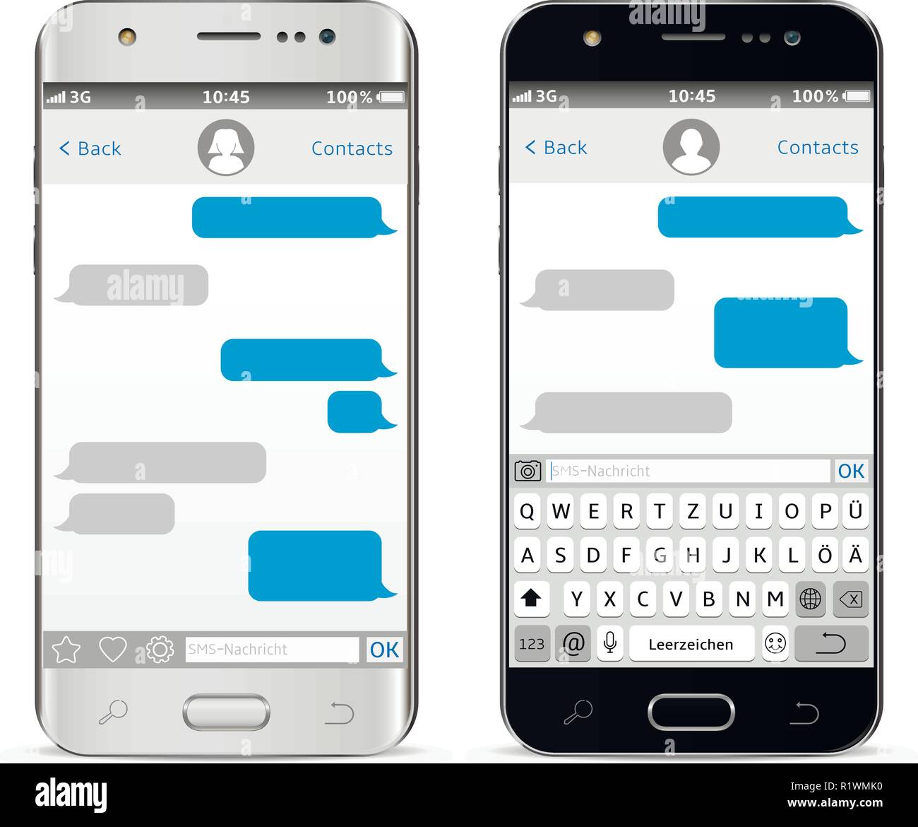 Les téléphones mobiles avec clavier virtuel alphabet Allemagne Illustration de Vecteur