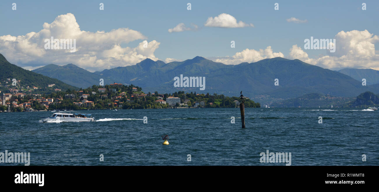 Vue sur le lac avec des sangliers, lago maggiore italia, paysage de montagne, Stresa Banque D'Images