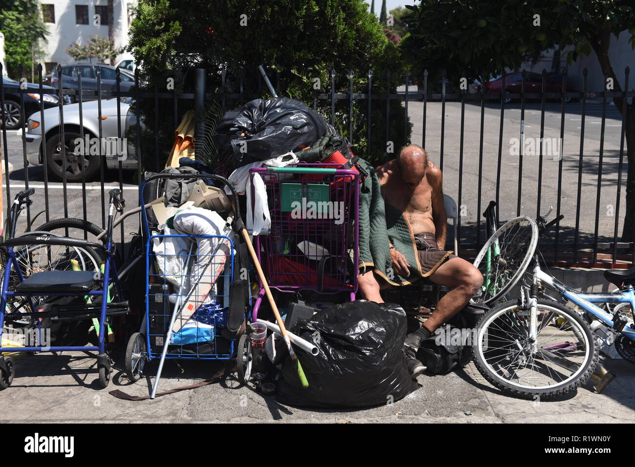 Los Angeles, USA - 29 juillet : les sans-abri dans les rues de Los Angeles, CA le 29 juillet 2018. Banque D'Images