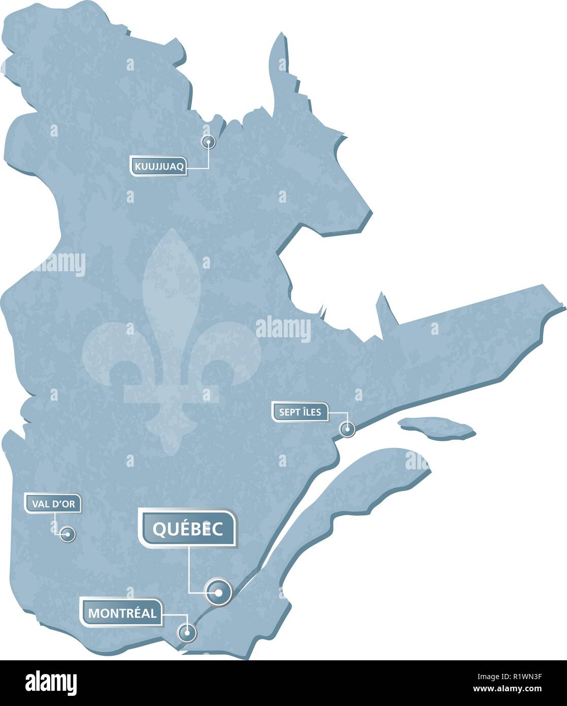 Carte avec les villes de Québec marque l'emplacement L'illustration et scénario avec texture grunge Le Québec est une province du Canada Illustration de Vecteur