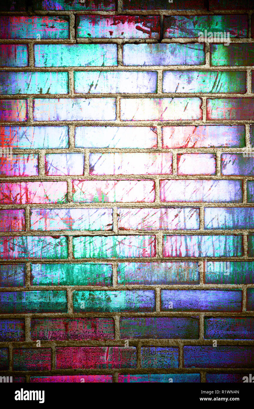Mur de briques colorées lumineuses des couleurs vives de l'arrière-plan ; Banque D'Images