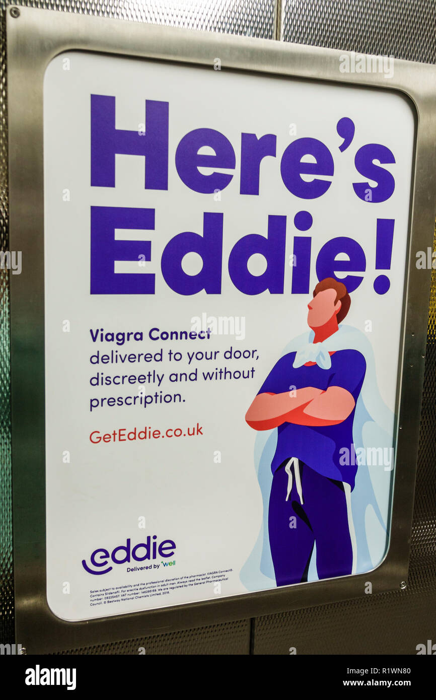 London England,UK,Lambeth South Bank,annonce publicitaire,Viagra Connect,médicament pharmaceutique contre la dysfonction érectile,UK GB English Europe,UK180826062 Banque D'Images