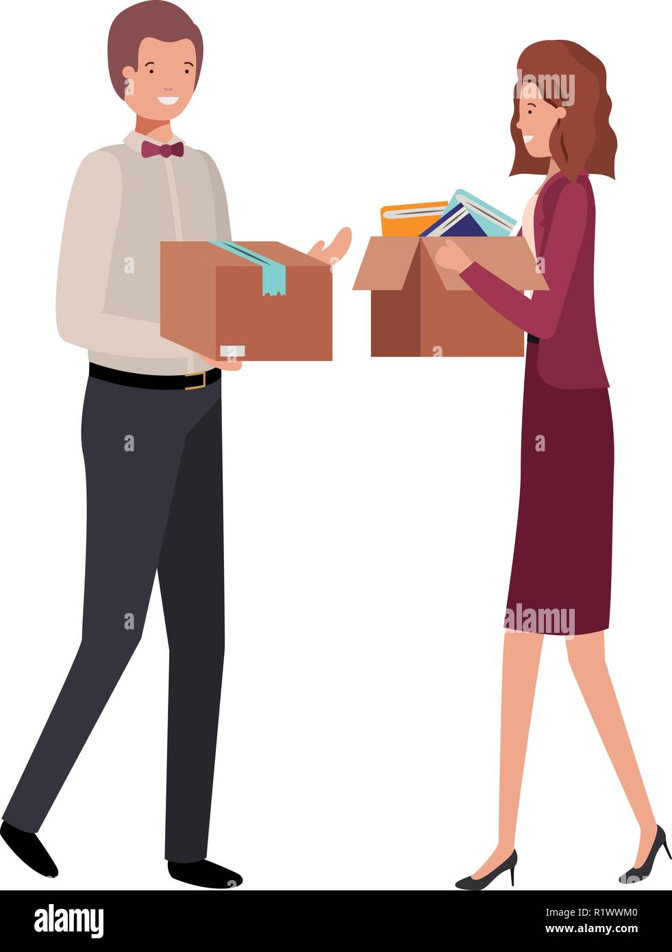 Jeune couple avec un carton fort caractère avatar Illustration de Vecteur