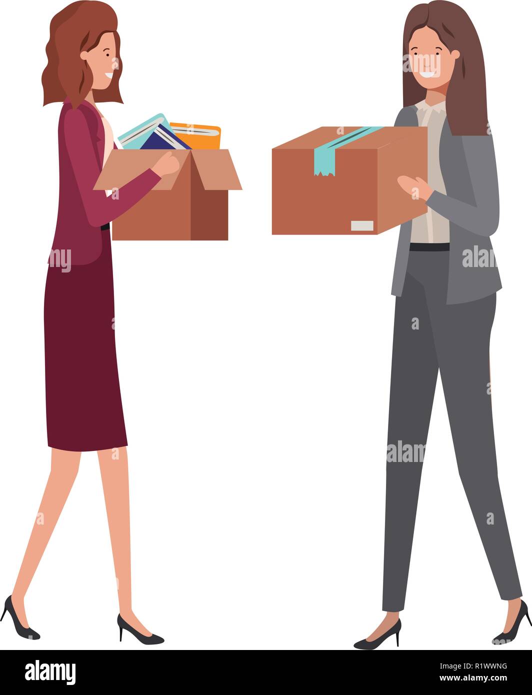 Les jeunes femmes avec du carton fort caractère avatar Illustration de Vecteur