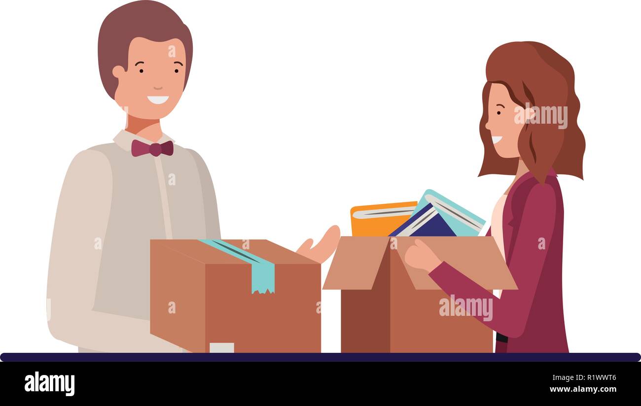 Jeune couple avec un carton fort caractère avatar Illustration de Vecteur