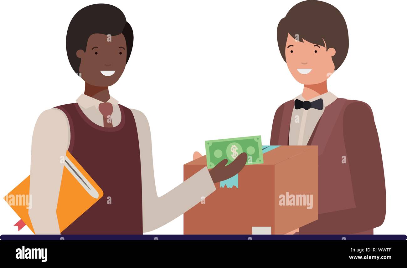 Les hommes avec boîte en carton et wallet caractère avatar Illustration de Vecteur