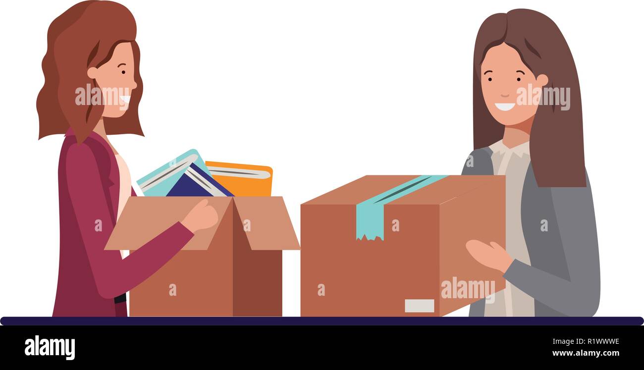 Les jeunes femmes avec du carton fort caractère avatar Illustration de Vecteur