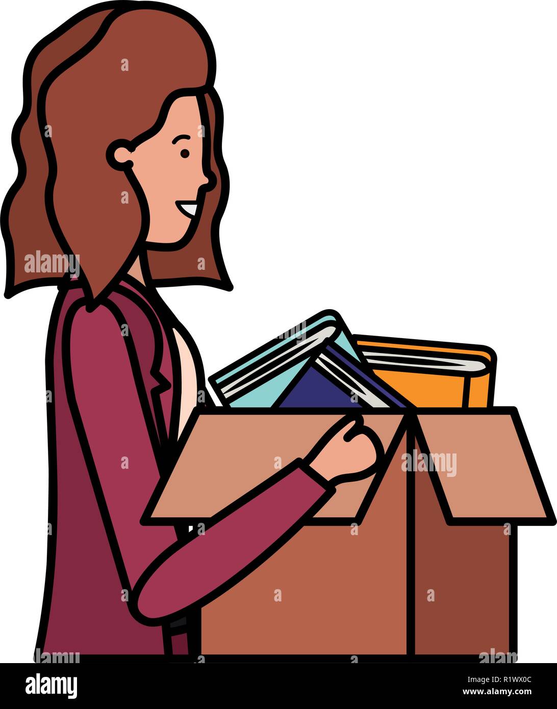 Jeune femme avec du carton fort caractère avatar Illustration de Vecteur