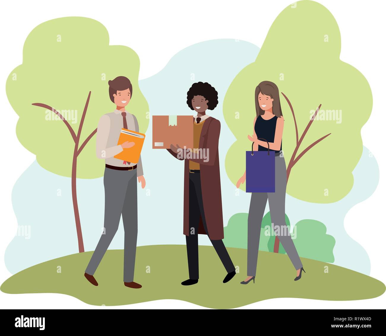 Les gens d'affaires du groupe avec l'élément en mode paysage Illustration de Vecteur