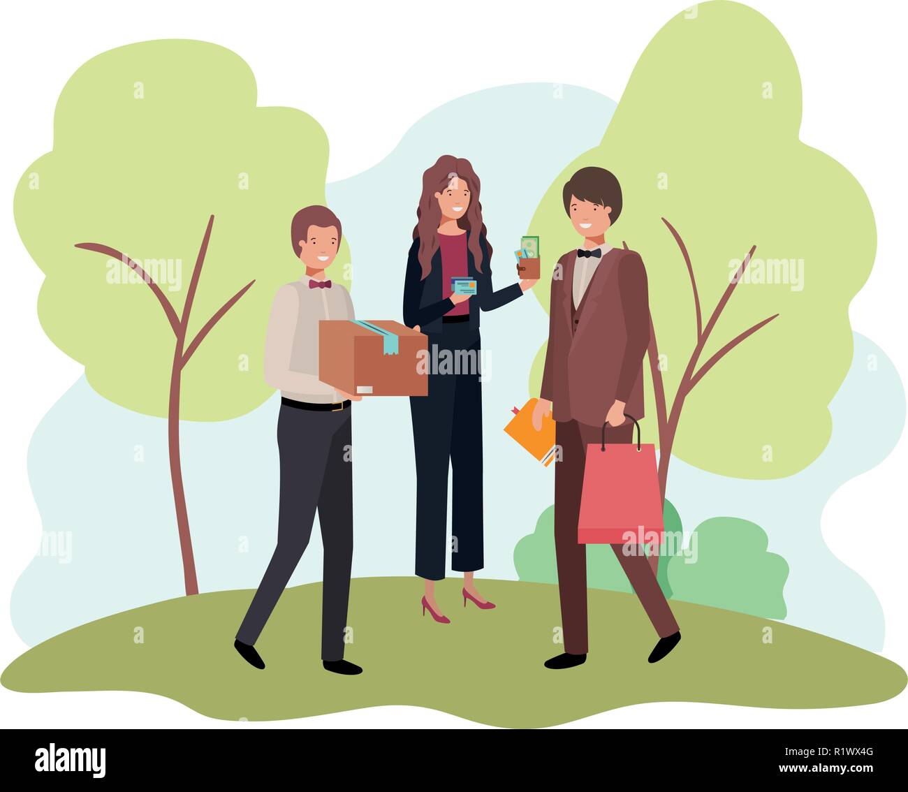 Les gens d'affaires du groupe avec l'élément en mode paysage Illustration de Vecteur