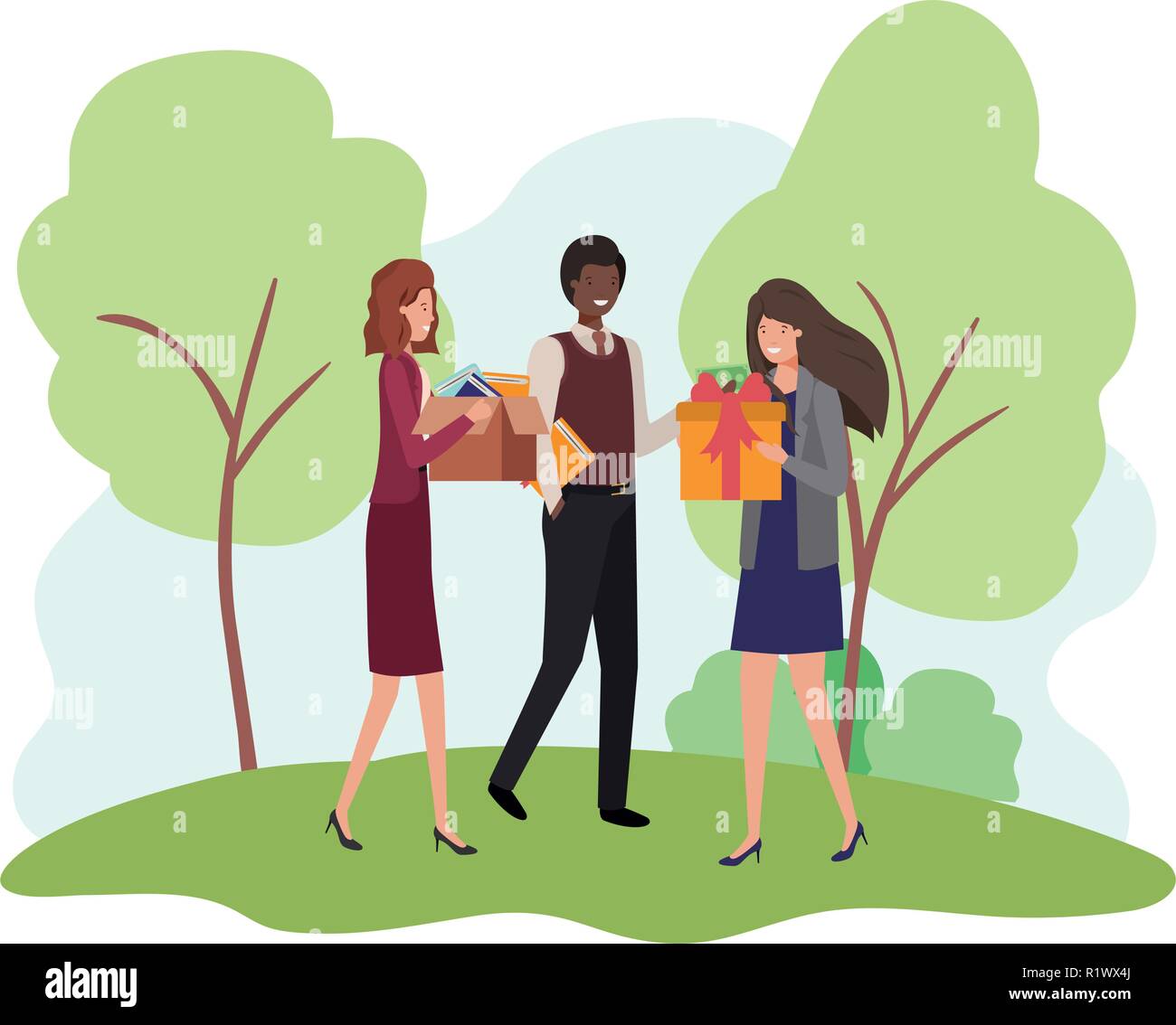 Les gens d'affaires du groupe avec l'élément en mode paysage Illustration de Vecteur