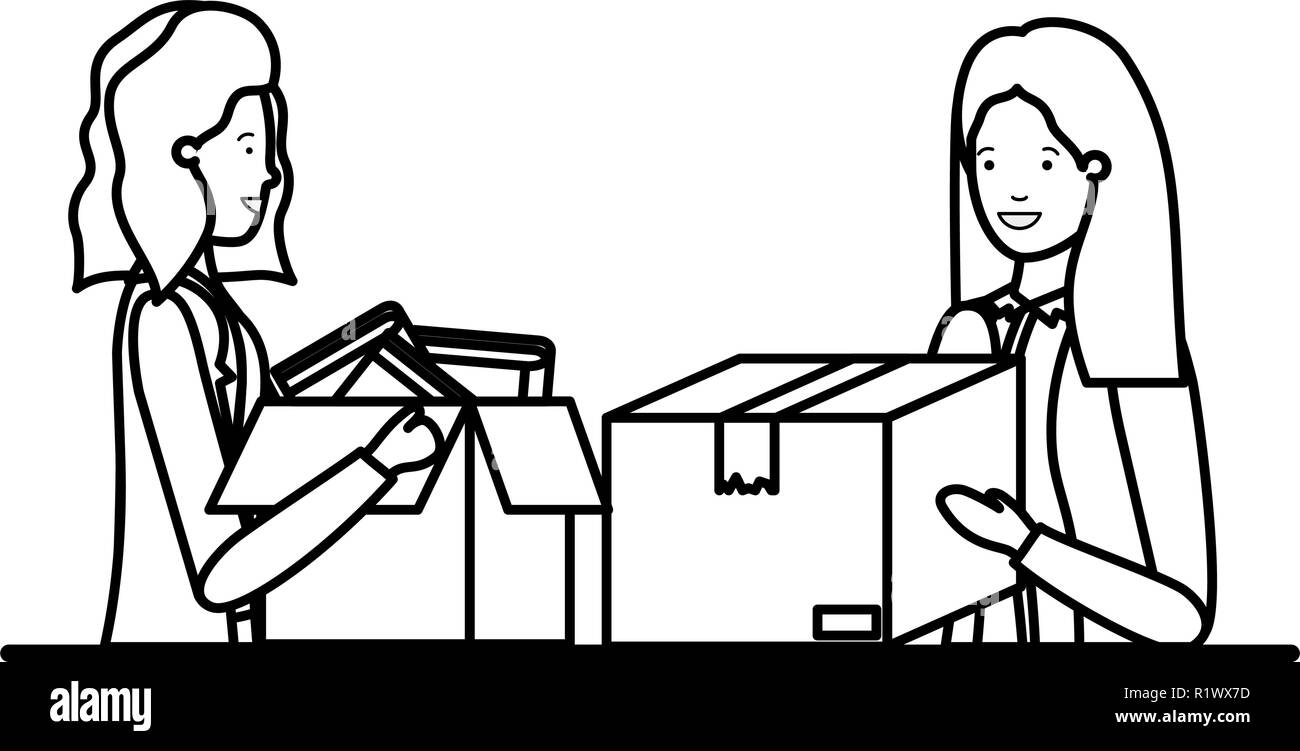 Les jeunes femmes avec du carton fort caractère avatar Illustration de Vecteur