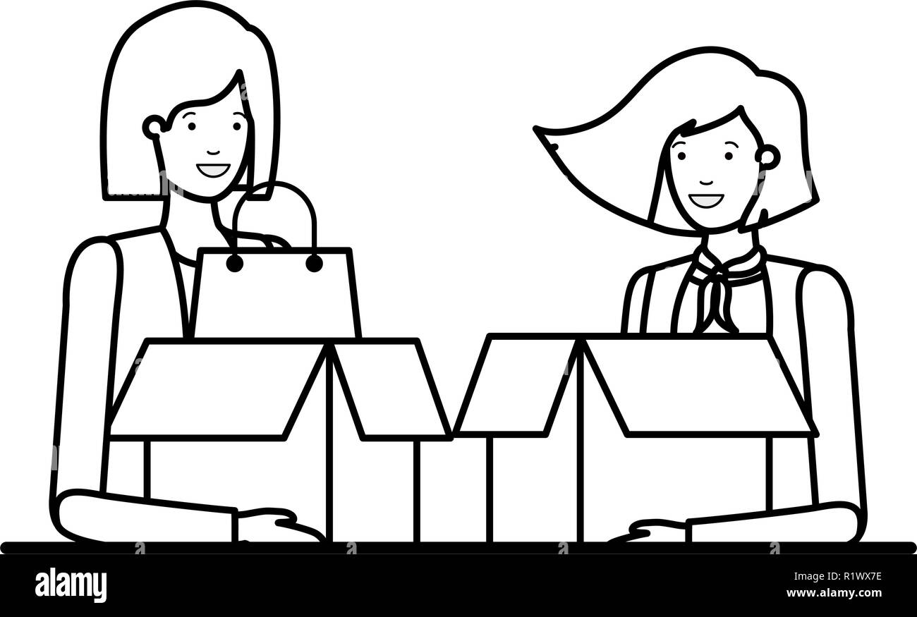 Les jeunes femmes avec du carton fort caractère avatar Illustration de Vecteur